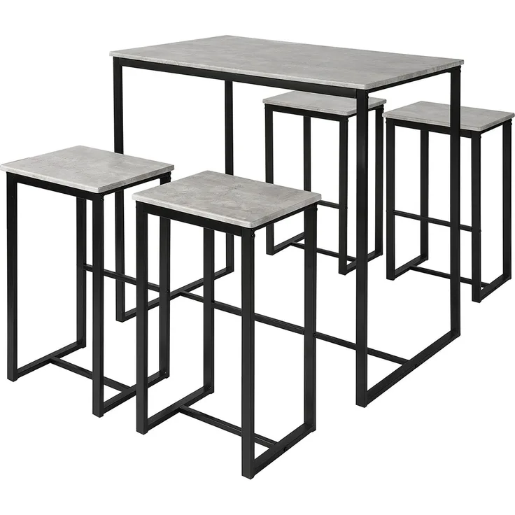 SoBuy OGT15-HG Bartisch-Set mit 4 Hockern, MDF, PVC-Beschichtung, Grau, 100 x 96 x 60 cm