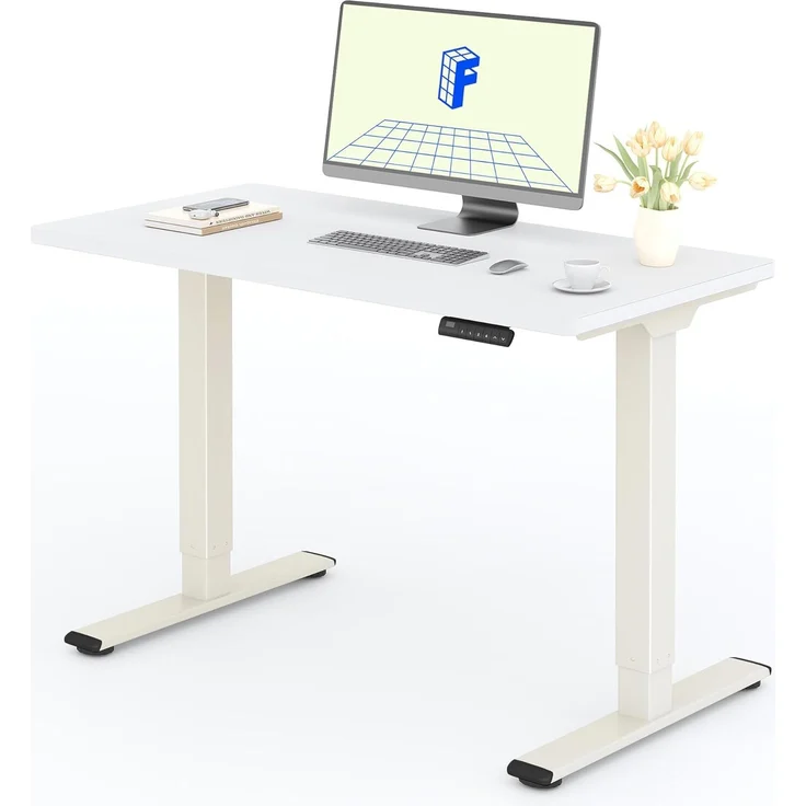 FLEXISPOT Höhenverstellbarer Schreibtisch mit 2 Motoren & 25MM einteiliger Tischplatte,ergonomischer Bürotisch - 120x60 cm Weiß, Mousseweiß Gestell – Bild 1