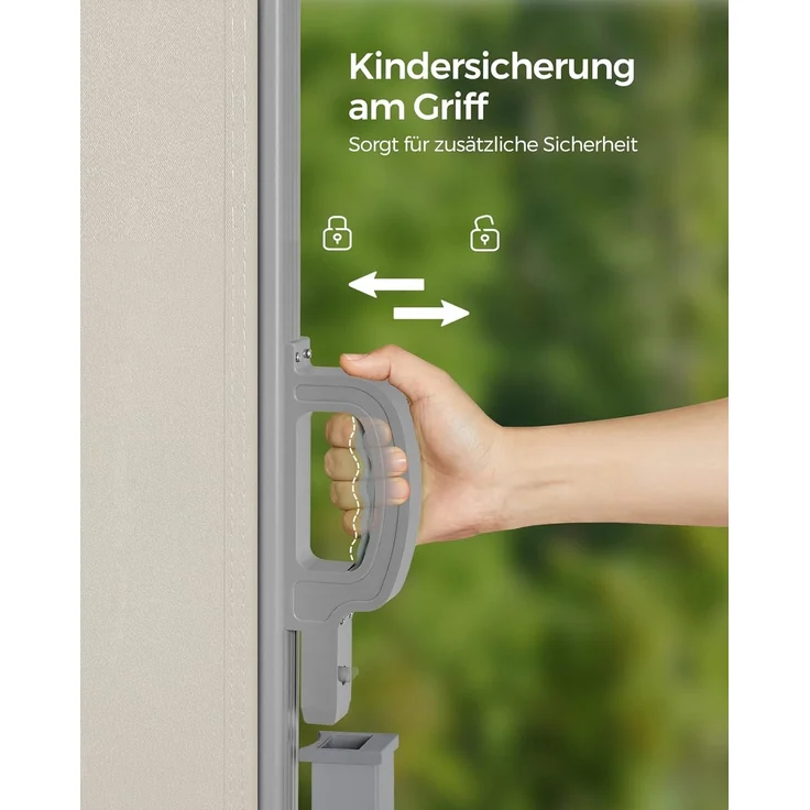 Songmics Seitenmarkise mit Stahl-Kasten, rostbeständig, ausziehbar, 200x350 cm, Sichtschutz, Sonnenschutz, Blickdicht, Seitenrollo, für Balkon, Terrasse, Garten, beige GSA205E02 – Bild 5