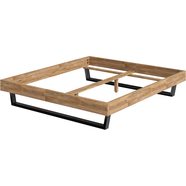 skølm 'Alver' Bett 180x200 cm, Bettgestell, natur geölt, Massivholzbett aus Eiche mit Metallkufen, Doppelbett ohne Bettkopf – Bild 2