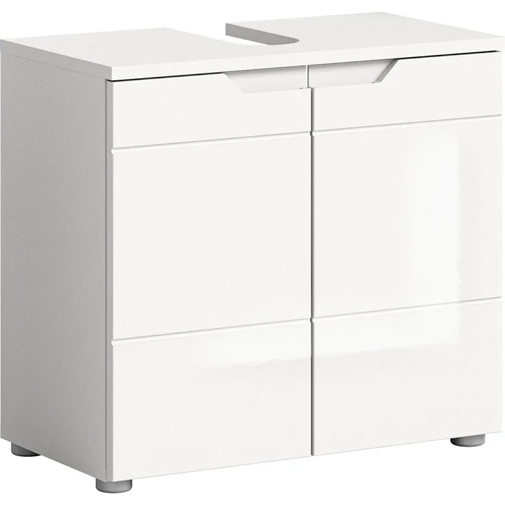 xonox. home Bad Solero X7WA9705 Waschbeckenunterschrank Badunterschrank Badezimmerschrank in Weiß Nachbildung und weiß Hochglanz tiefzieh, ca. B/H/T: 63 x 59 x 34 cm