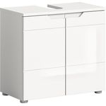 xonox. home Bad Solero X7WA9705 Waschbeckenunterschrank Badunterschrank Badezimmerschrank in Weiß Nachbildung und weiß Hochglanz tiefzieh, ca. B/H/T: 63 x 59 x 34 cm