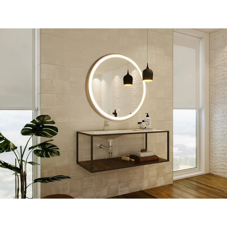 Vente-unique - Badezimmerspiegel rund mit LED-Beleuchtung - D 80 cm - Goldfarben - NUMEA – Bild 2