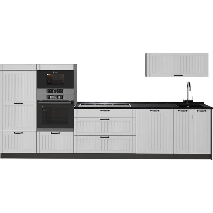 Küchenzeile Fame-Line Weiß Landhaus/Anthrazit 340 cm, AP Anthrazit Vicco – Bild 1
