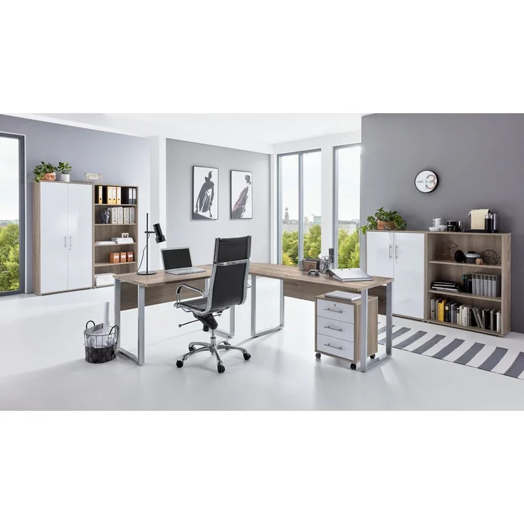 BMG Möbel Büromöbel-Set Office Edition Set 1, (Büro Sparset, 6-tlg), Schränke abschließbar, Regale mit verstellbaren Einlegeböden
