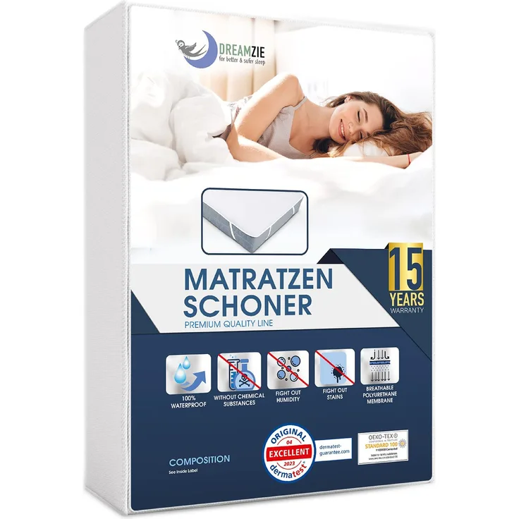 Dreamzie Matratzenschoner 140x200 cm Wasserdicht Made in EU und Oeko-TEX Zertifiziert Atmungsaktive Matratzenauflage