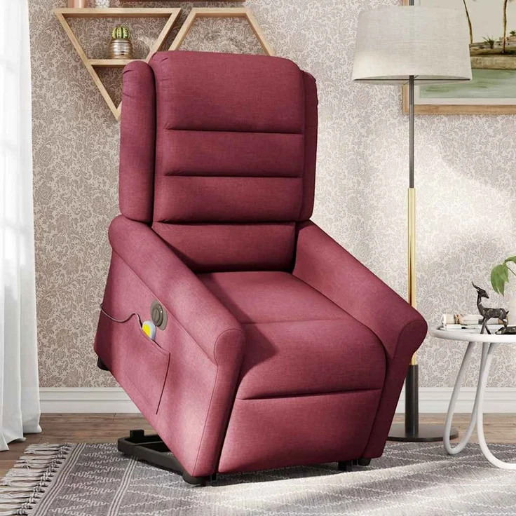 vidaXL Elektrischer Massagesessel mit Aufstehhilfe Weinrot Stoff 3303347 – Bild 3