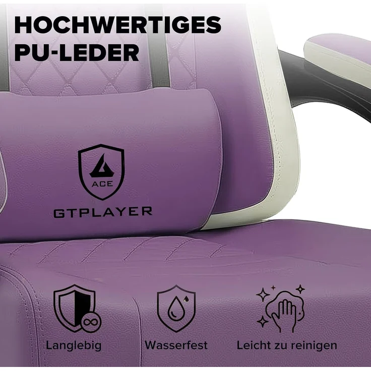 GTPLAYER Gaming Stuhl Ergonomischer Gaming Sessel Schreibtischstuhl Kunstleder, Federsitzkissen, Verbindungsarmlehnen und Fußstütze 150KG, lila – Bild 6