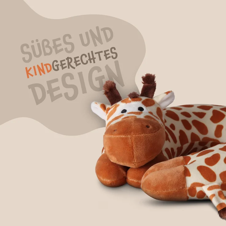 Nackenhörnchen Kinder Tier Schlafkissen Reisekissen Waschbar Kopfstütze U-Förmig Nackenkissen für Auto Zug Flugzeug weicher Kissenbezug Giraffe – Bild 4