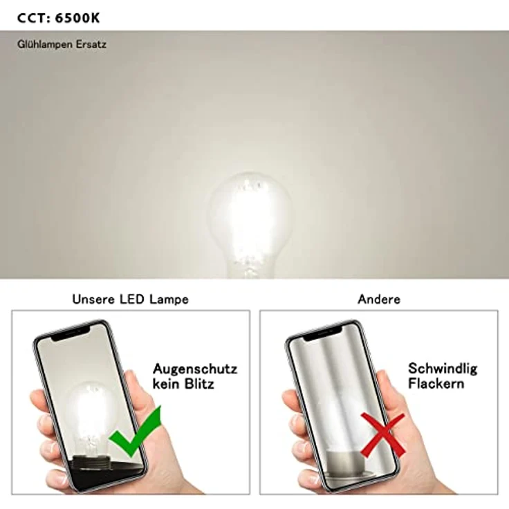 LVWIT 6.5W E27 Filament LED Glühfaden A60, Kaltweiß 6500K, 806 lm, nicht dimmbar, Rustikalampe im klaren Filamentstil – Bild 4