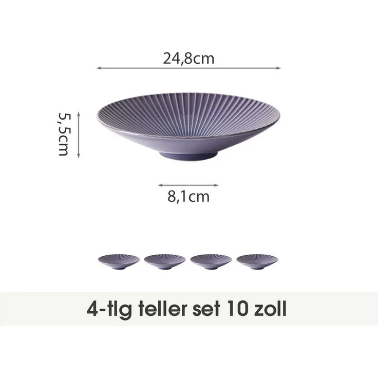 JIWOO Teller 4er Ø24,8cm, Salatteller Pastateller Frühstücksteller Dessertteller, (4 St), Keramik Hochwertiges Tellerset Lila Mikrowellen spülmaschinenfest – Bild 1