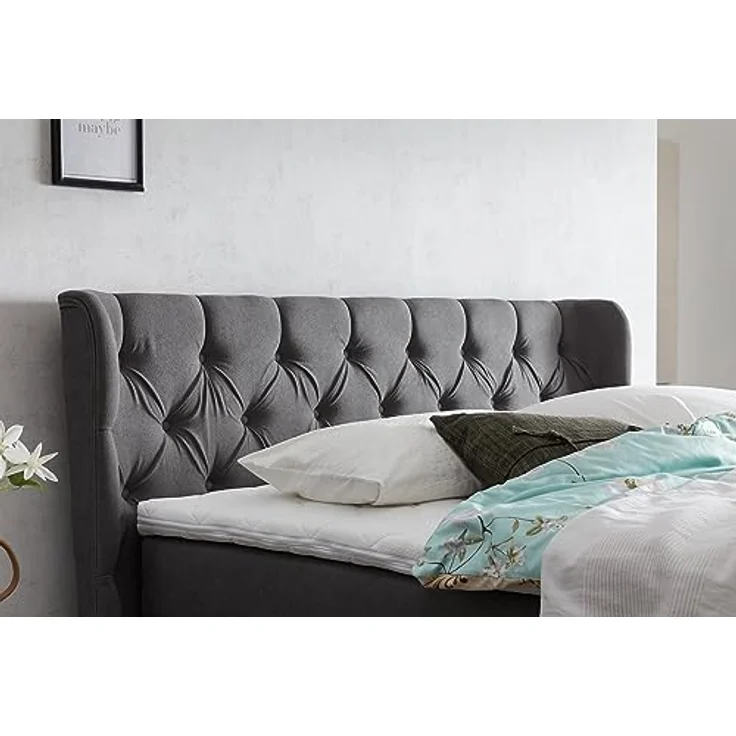 Belanoti Boxspringbett EON (Boxspringbett 180x200 elektrisch verstellbar Bett 180x200 mit Motor, 7-Zonen Taschenfederkern Matratze inklusive Visco Topper), in der Farbe Anthrazit H2/H3 Polsterbett Motorbett mit Eiche – Bild 9