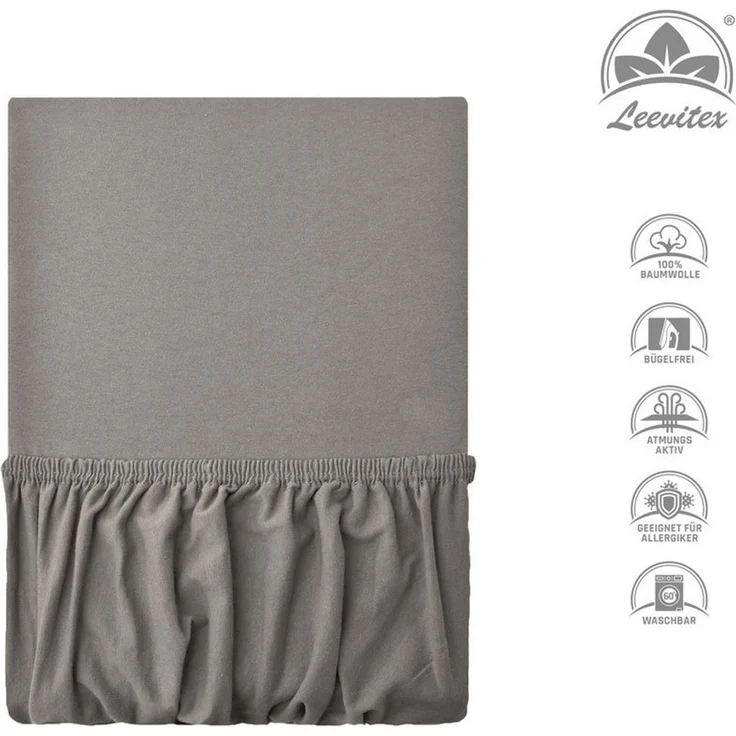 leevitex® Spannbettlaken, Premium 170g/m², Gummizug: rundum, schwer und dick, 100% Jersey-Baumwolle, Graphit / Grau, 140 x 200 - 160 x 220 cm – Bild 2