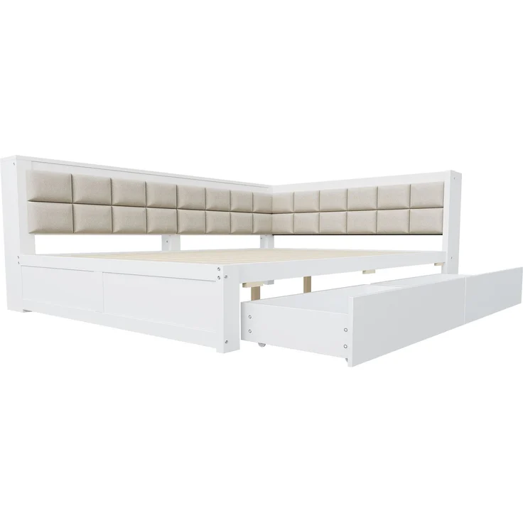 Sofa-Holzbett, 140 x 200, multifunktionales Bett mit weicher Rückenlehne, großer Stauraumschublade, Einzelbett, Jugendbett, Holzbett aus Kiefernholz, Holz, Weiß, 140 x 200 cm – Bild 9