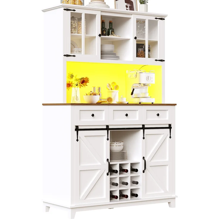 Hochschrank Küchenbuffet weiß mit LED-Beleuchtung & Musik-Sync, 105x38,4x180 cm – Bild 8