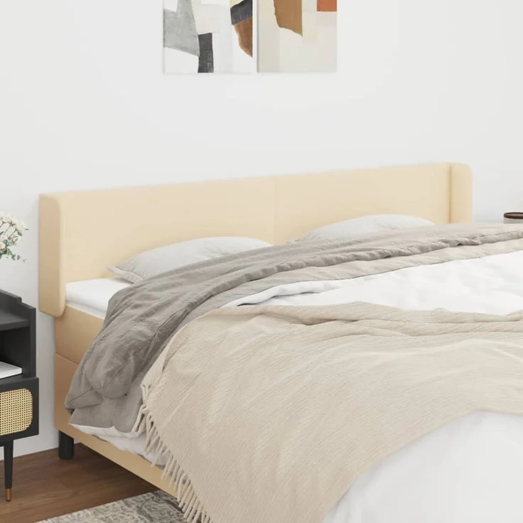 Kopfteil, Bettkopfteil, Minimalistisch mit Ohren Creme 163x16x78/88 cm Stoff – Bild 2