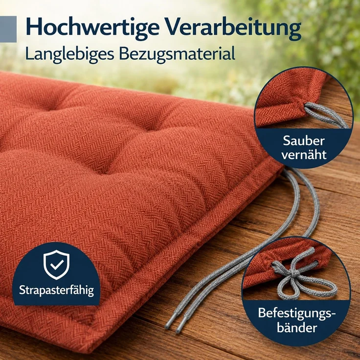 BURI 6x Auflagen Set Hochlehner für Gartenstühle 120x48x7cm Sesselauflagen Polster UV Lichtecht - Gartenstuhlauflagen Stuhlkissen mit Dicker Schaumstoff Füllung (Terrakotta) – Bild 6