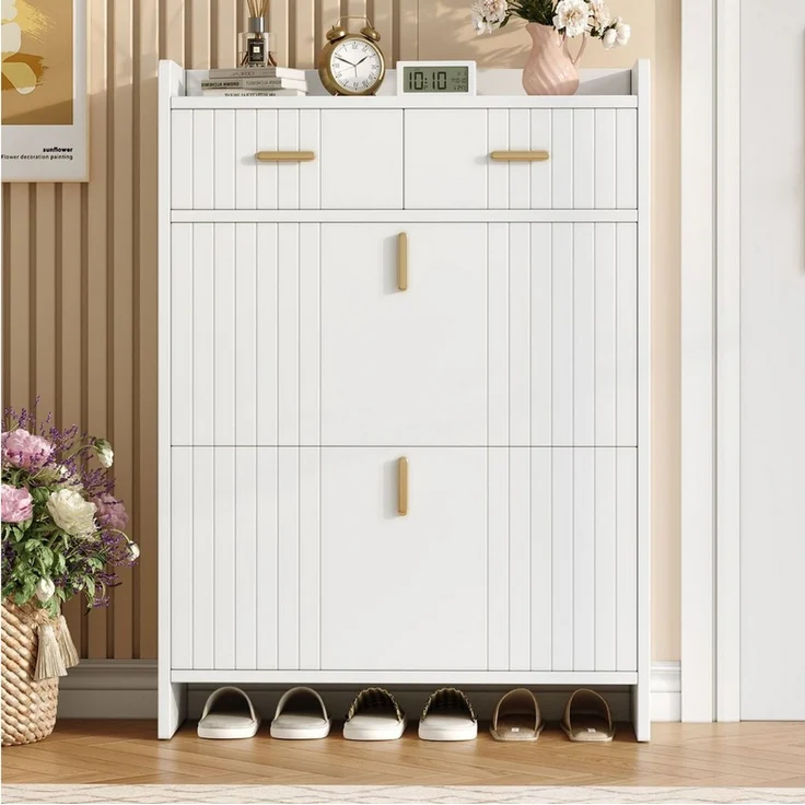 Merax Schuhschrank mit Klappen und 2 Schublade, schmaler Schuhkipper (1-St, mit 2 Ebenen, Schuhaufbewahrungsschrank) für Flur und Eingangsbereich – Bild 1