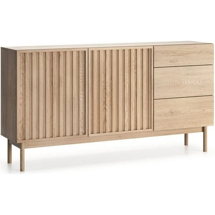 Beautysofa Kommode SAPPORO im Japandi-Stil (Push-to-Open-Funktion, mit 3 Schubladen und 2 Tür), Lamellenfront – Bild 4