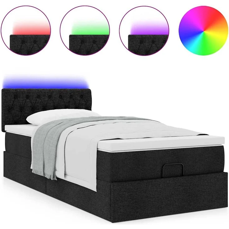 vidaXL Ottoman-Bett mit Matratze & LEDs Schwarz 100x200 cm Stoff 3312369 – Bild 4