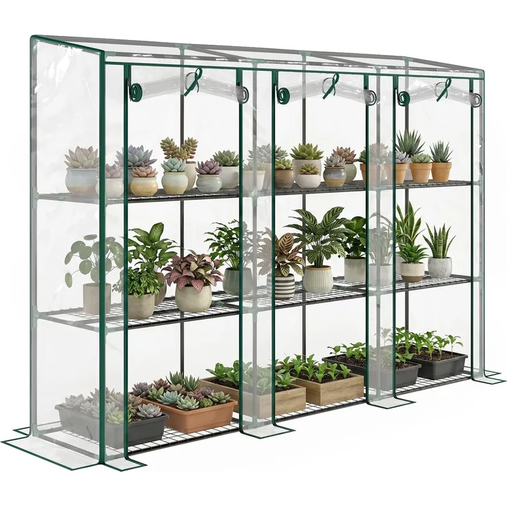 MELAYR, Gewächshaus für den Außenbereich mit 3-stufigen Regalen, 215 x 46 x 151 cm, Transparent