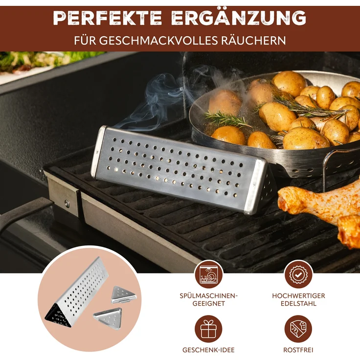 Räucherbox / Edelstahl, ca. 6 x 21 cm / Smokerbox BBQ für Raucharoma – Bild 2