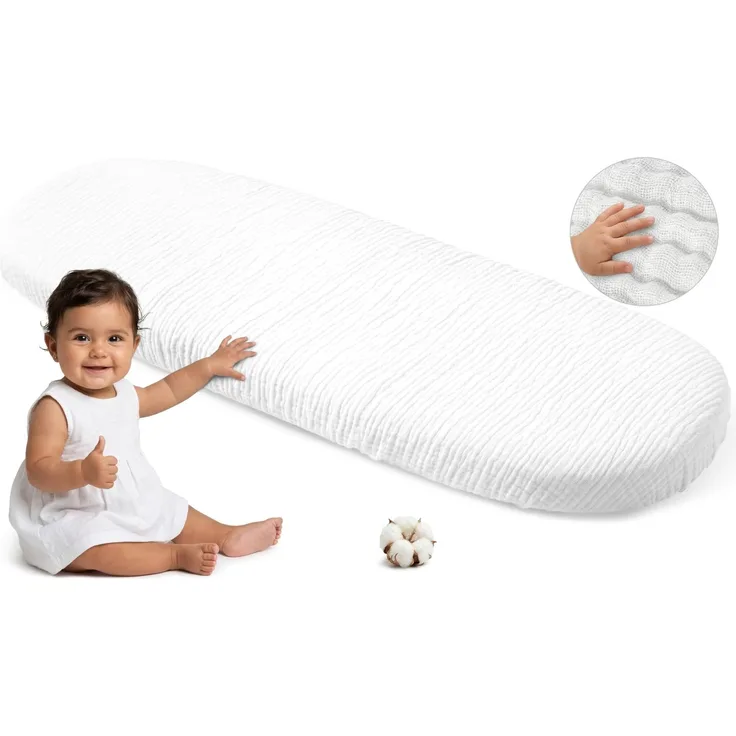 Medi Partners Spannbettlaken Musselin Baby Kinderwagen Laken 86x40 Bettlaken Stubenwagen - 100% Baumwolle Musselinlaken Fitted Sheet für Beistellbett Babybett Bezug (Weiß)