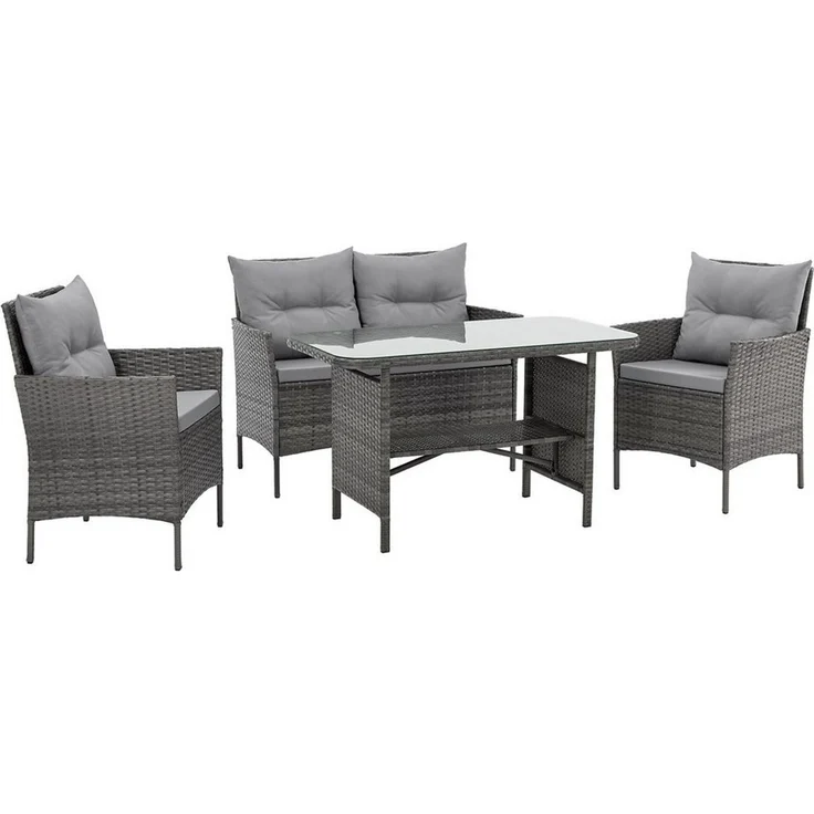 SVITA Garten-Essgruppe DALLAS, Polyrattan, 4-teilig, Outdoor Set, 2 Sessel, 2er-Sofa, Esstisch – Bild 5