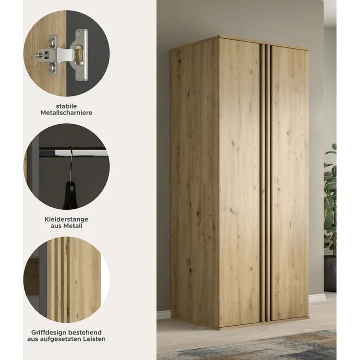 Tofta Kleiderschrank 2-türig in Artisan Eiche Nachbildung – Bild 6