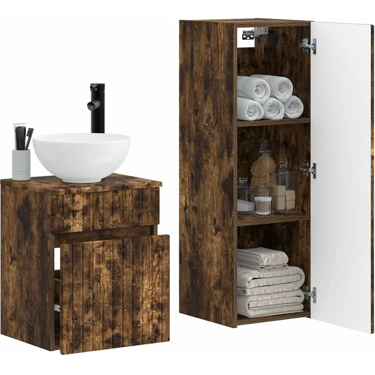 vidaXL Badezimmerschrank-Set 2 stk. Geräucherte Eiche 3406138 – Bild 3