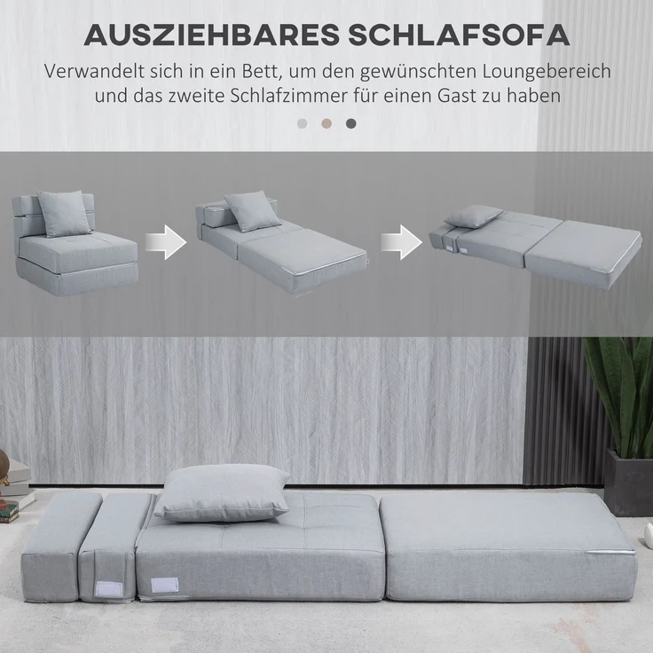 JARDJ Relaxsessel Liegesessel Sessel mit Bettfunktion, inkl 1 Kissen, 70 cm x 70 cm x 61 cm, Hellgrau – Bild 6
