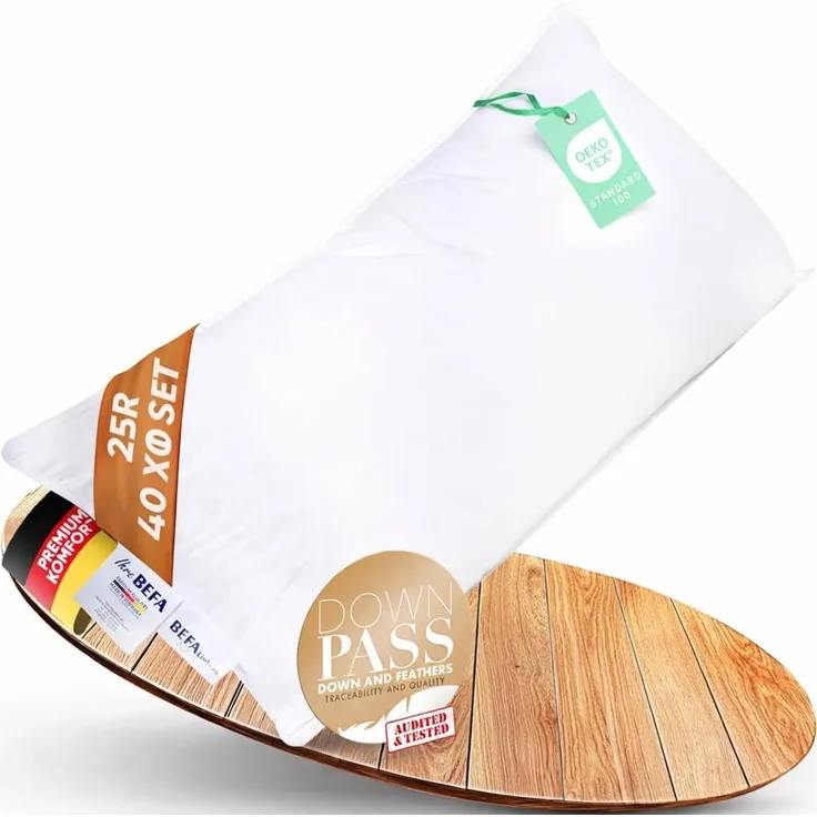 2 tlg. 3-Kammer-Kopfkissen "Träum süß" kuschelweiches Premium Daunen- & Feder-Kissen 40x80 cm, BEFA NATUR, Füllung: Außen: 90% Daunen, 10% Federn - Innen: 100% Federn, Seitenschläfer, Rückenschläfer, Bauchschläfer, Spar-Set, Made in Germany - ...