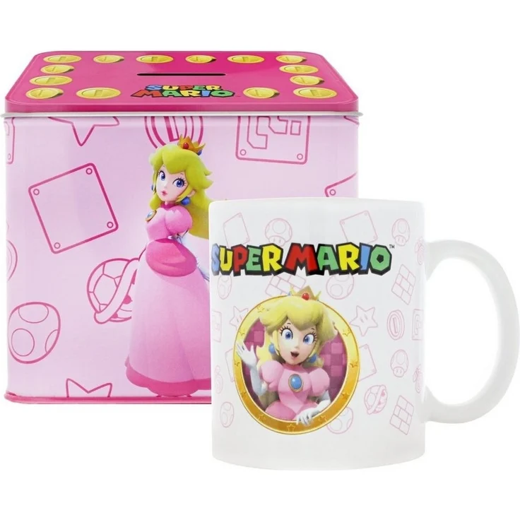Nintendo Prinzessin Peach Von Super Mario Tasse Cup Becher mit Spardose Münzbox 9x13x11cm – Bild 1