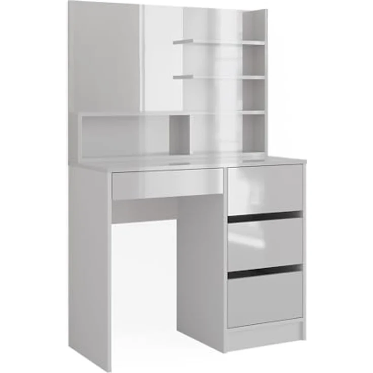 Vicco Schminktisch Sherry, Weiß Hochglanz, mit Spiegelregal, 4 Schubladen, 9 Fächer, 90x75x40 cm – Bild 4