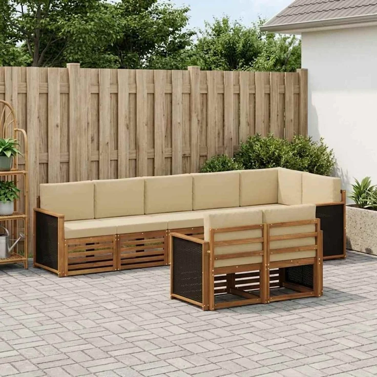 vidaXL Outdoor-Sofagarnitur 7 stk. 8-Sitzer Natur und Beige 3384494 – Bild 1