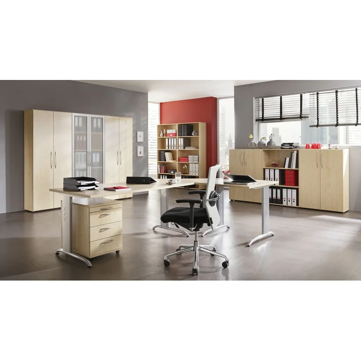 bümö basic Rollcontainer mit Schubladen, Container aus Holz in Asteiche - Rollwagen für's Büro als Schreibtisch Unterschrank, Bürocontainer od. Schreibtischcontainer mit Bogengriffe, 1606-R-R-BO – Bild 10