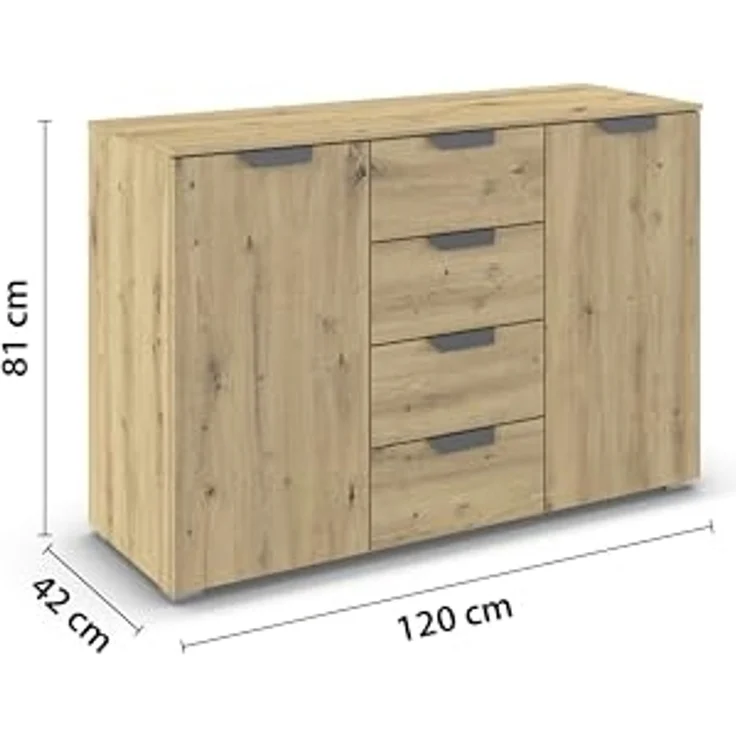 rauch Aditio Box, Kommode, 2-türig, 4 Schubladen, mit Softclose-Funktion, Farbe Eiche Artisan, BxHxT 120x81x42cm – Bild 3