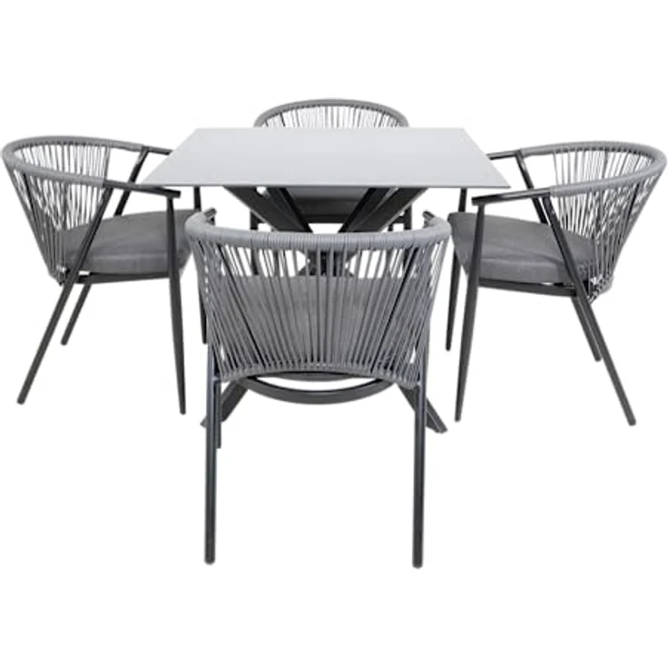 Ambia Garden Gartentisch, quadratisch, 90x90 cm, grau-schwarz, Metall mit Glasplatte, X-Form – Bild 5