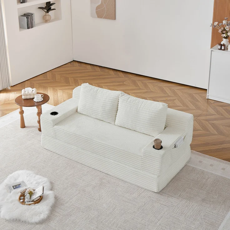 ZUBALIYA Sofa mit LED - Beleuchtung, mit Stauraum, mit Cordbezug, mit breiten Armlehnen, ohne aufwendige Montage – Bild 1