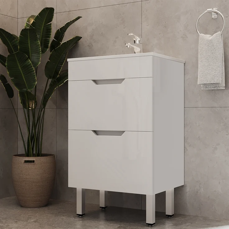 Waschbeckenunterschrank Clayton Weiß 2 Teile, mit Waschbecken und 2 Schubladen Vicco – Bild 4