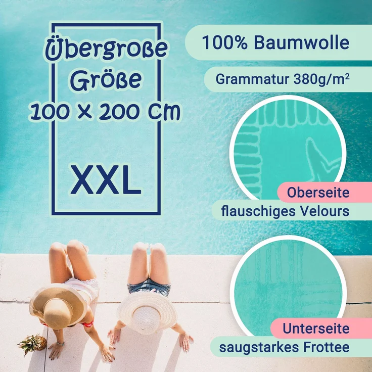 ZOLLNER Strandtuch XXL aus Baumwolle, 100x200 cm, türkis mit Meerestiermotiven – Bild 2