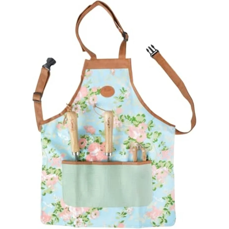 esschert design Grillschürze Garten Schürze. Polyester, Jute, verstellbare Lederbänder. Rosendruck – Bild 2