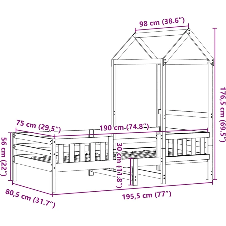 vidaXL Massivholzbett mit Dach 75x190 cm Kiefer 3282168 – Bild 10