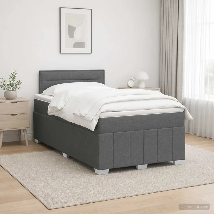 vidaXL Boxspringbett mit Matratze Dunkelgrau 120 x 200 cm Stoff 3452643