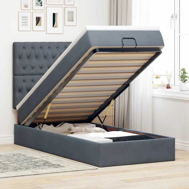 vidaXL Ottoman-Bett mit Matratzen & LEDs Dunkelgrau 80x200 cm Samt 3314355 – Bild 1
