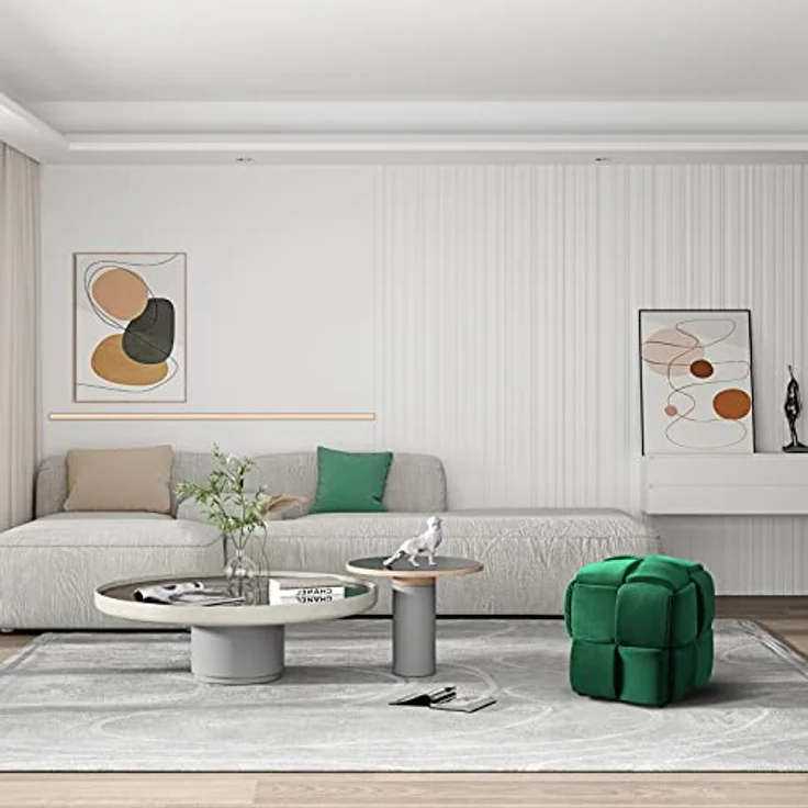 Vesgantti Sitzhocker, Ottomanischer Fußhoker aus Samt, Moderne Sitztruhe für Wohnzimmer, Schlafzimmer, Eingangsbereich, 43 x 43 x 46 cm, Max. Belastbarkeit 140 kg, KIVIK Serie – Bild 2