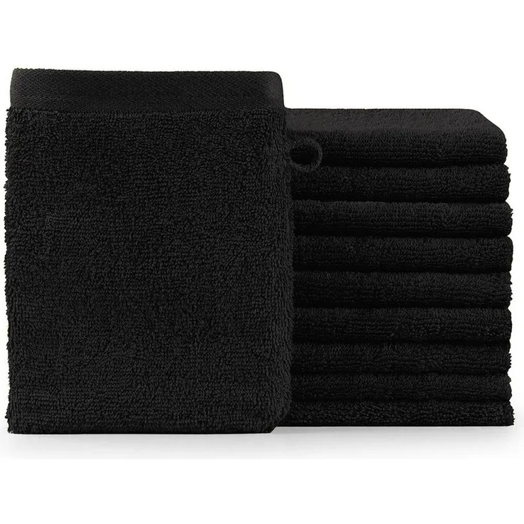 Blumtal Waschhandschuh 10er Set aus Frottee 15x20 cm - weich und saugstark, (Set), mit modischer Bordüre und praktischer Aufhängeschlaufe, 100% Baumwolle