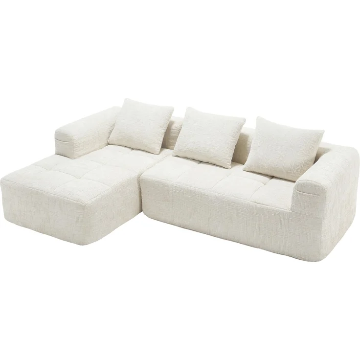 DESVIAE Sofa 3-Sitzer mit Chaiselongue und Seitentaschen, 250x60x158 cm, Chenille, Beige – Bild 8