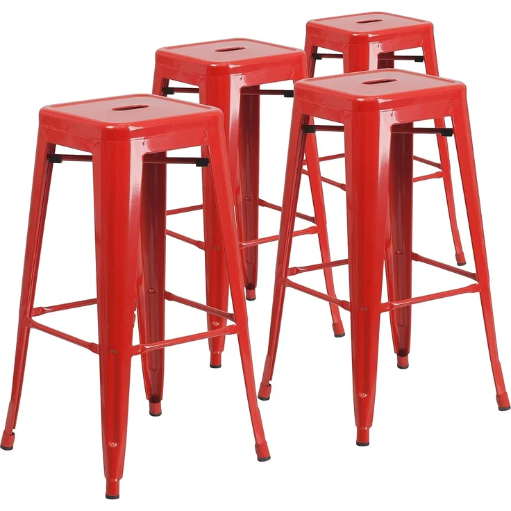 Flash Furniture Lily Barhocker aus Metall, kommerzielle Qualität, 76,2 cm hoch, rückenfrei, für drinnen und draußen, mit quadratischem Sitz, Rot, 4 Stück