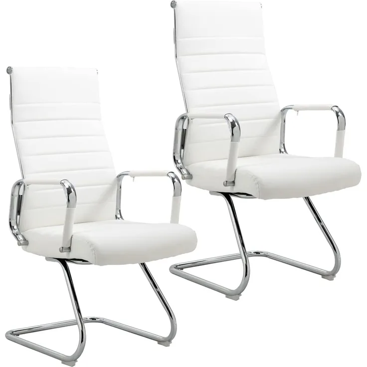 SVITA ELEGANCE COMFORT 2x Besucherstuhl Kunstleder Freischwinger mit Armlehne Weiß